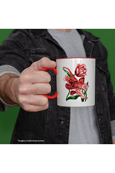 StoryGift Romania Mug With Flowers, Tulips, Tiger, Leaves, Asian, Animal, Multicolor 330 ml, Ceramics, With ,STG.