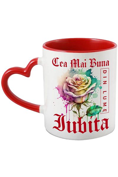 StoryGift Romania Mug With The Text The Best Girlfriend In The World, Flower, Colorful Rose, Waterco, With,STG.
