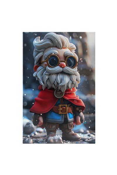 StoryGift Romania Tablou Canvas: Figurina Bătrânului Cu Barba Albă Călătorul Cu Pelerină Roșie Prin Ninsoare Pict