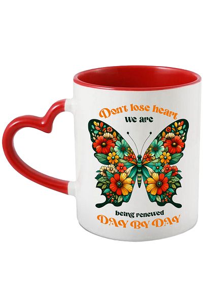 StoryGift Romania Mug With Message "Don't Lose Heart, We Are Being Renewed Day By Day", Illustration,, With ,stg