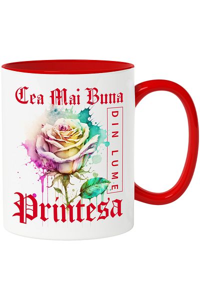 StoryGift Romania Mug With The Text The Best Princess, In The World, Flower, Colorful Rose, Water, With,STG.