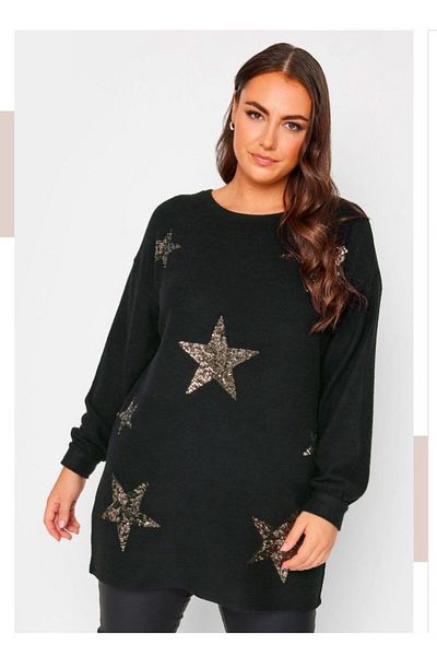 Sevda Kılınç Plus Size Star Detailed Tunic Sweater