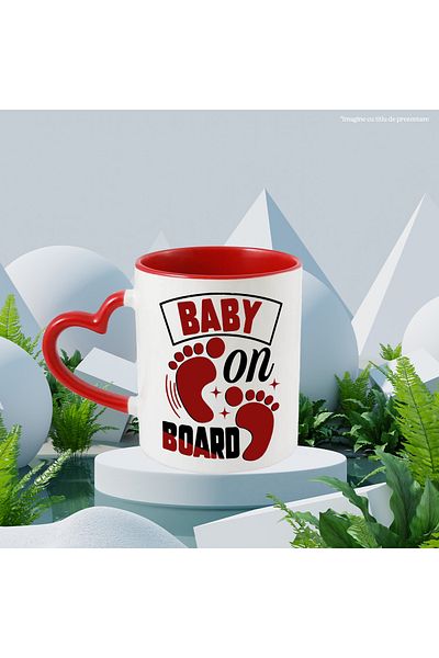 StoryGift Romania Mug with baby footprints and the text "Baby on board" - care, attention with M, Cu, STG.