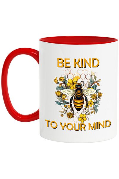 StoryGift Romania Mug with a bee with the message "Be kind to your mind", illustration, motivational, be, With, STG.