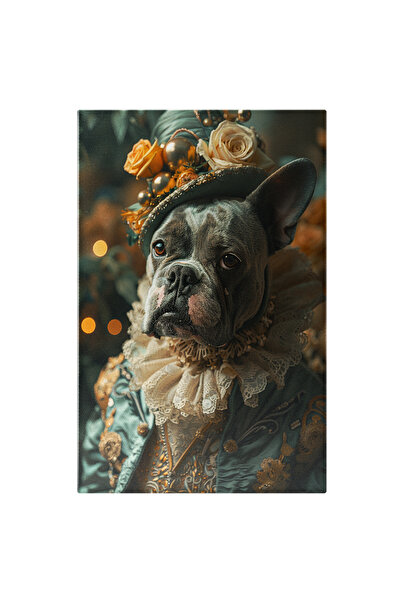 StoryGift Romania Tablou Canvas Tatal Bulldog Francez Cu Palarie Albastra Si ...