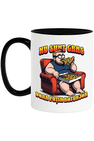 StoryGift Romania Mug Man eating pizza I'm not fat, just a little round, 330ml, Ceramic with Handle, With,STG.