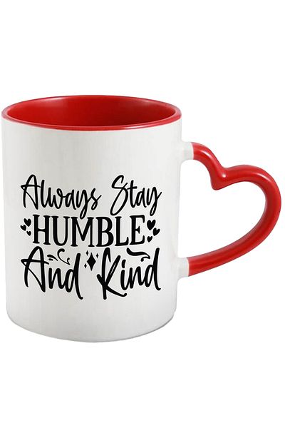 StoryGift Romania Mug with hearts and the text "Always be modest and good" - help with Heart Handle R, Cu, STG.
