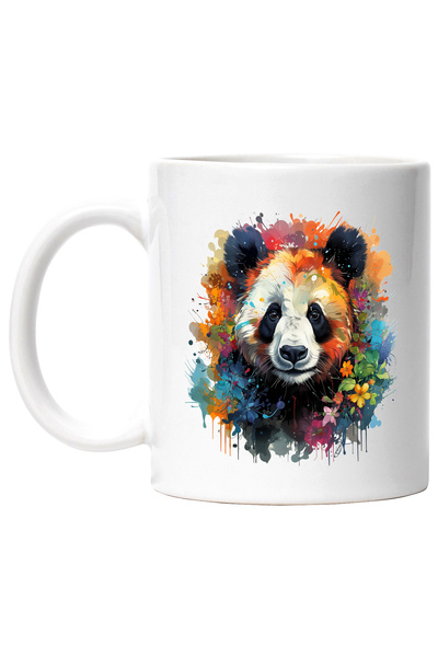 StoryGift Romania Cana Cu Urs Panda, Flori, Frunze, Natura, Acuarela, Ilustra...