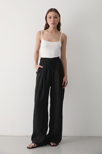 JASTE Women's Black Elastic Waist Wide Leg Palazzo Pants