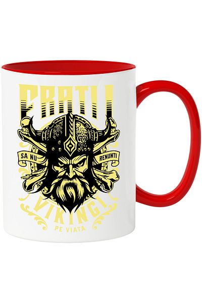 StoryGift Romania Warrior Head Mug Viking Brothers Motivational, 330ml, Ceramic with Red Handle, With,STG.