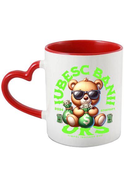 StoryGift Romania URS Mug - I Love Money, Time Means Money, 330ml, Ceramic with Heart Handle Ro, With,STG.