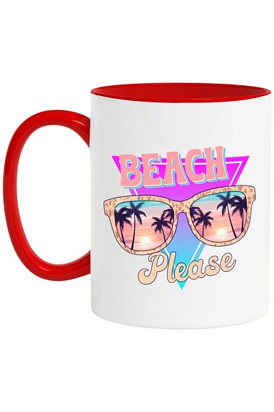 StoryGift Romania Mug with the message "Beach, please", summer, vacation, relaxation, holiday, illustration,, With,STG.