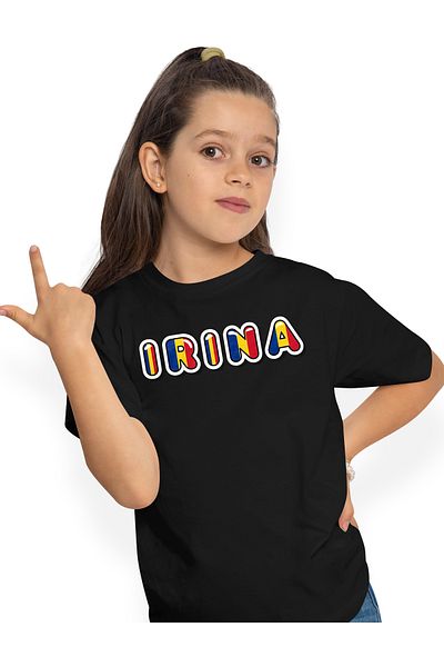 StoryGift Romania Children's Girls' T-Shirt With the Name Irina, Romania, Supporter, Romanian Flag, Patriot 100%, STG.