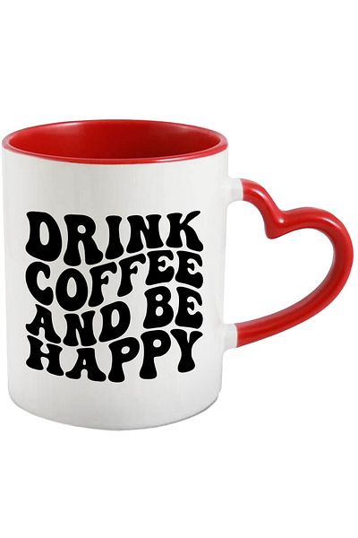 StoryGift Romania Mug with the message that urges you to drink coffee and be happy with Heart Handle R, Cu, STG.