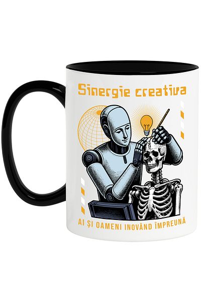 StoryGift Romania Mug Robot mowing another robot Creative synergy. AI and humans innovating together, , With ,STG .