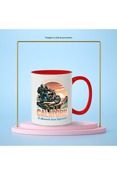 StoryGift Romania Motorcycle Travel Mug - In Search of Adventure, 330ml, Ceramic With R Handle, With ,stg