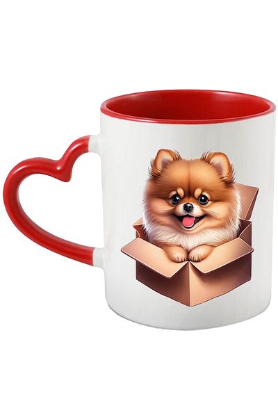 StoryGift Romania Mug with a furry puppy coming out of a box | illustration | was made as, With ,STG .