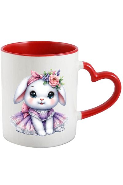 StoryGift Romania Cana Cu O Iepuroaica Vesela Care Poarta O Rochita | Mov | Imbujorata | Flori | D, Cu ,stg