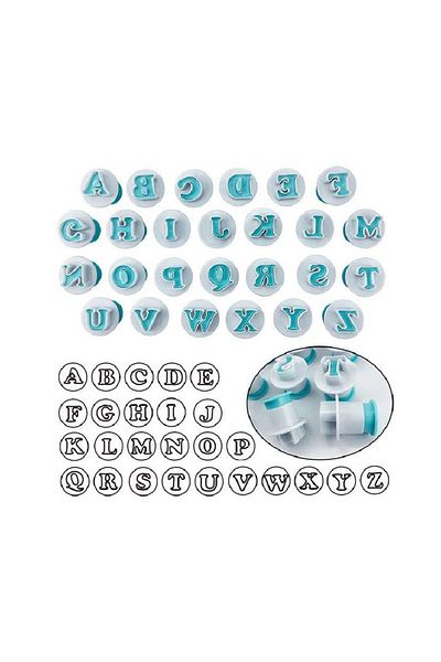 BV Set de tăietoare alfabet cu ejector, litere mari, 26 de piese, cofetărie, patiserie, 384COF