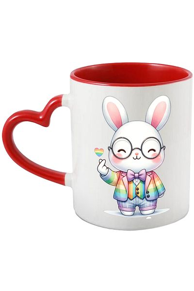 StoryGift Romania Mug with a cheerful bunny | illustration | glasses | bow | nerd | happy | 3, With ,STG .