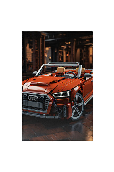 StoryGift Romania Tablou Canvas: Masina Audi Stil Lego Decapotabila Portocalie In Garaj Intunecos Faruri Aprinse