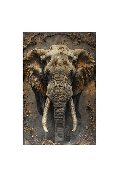 StoryGift Romania Tablou Canvas: Portret Elefant Batran Din Specia Loxodonta Africana Cu Coarne Lungi Si Urechi