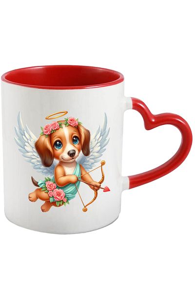 StoryGift Romania Mug with a cheerful puppy with green eyes shooting a bow | illustration | wings | , With ,STG .