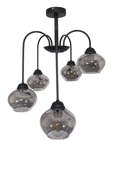 Fer Avize Dora 5 Li Avize Dekoratif Tasarım Modern Kollu Camlı Avize Oturma Odası Yemek Odası Salon