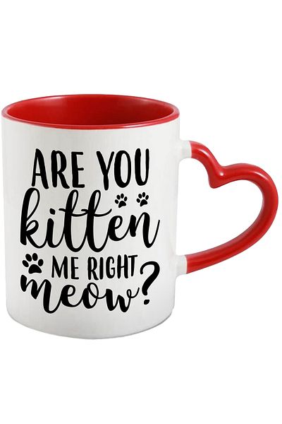 StoryGift Romania Mug with the message "Are you kidding me right now?" - cats with Red Heart Handle, With ,STG.