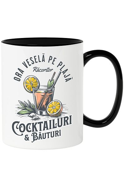 StoryGift Romania Happy Hour on the Beach Cocktail and Party Drinks Mug, 330ml, Ceramic with Handle, With,STG.