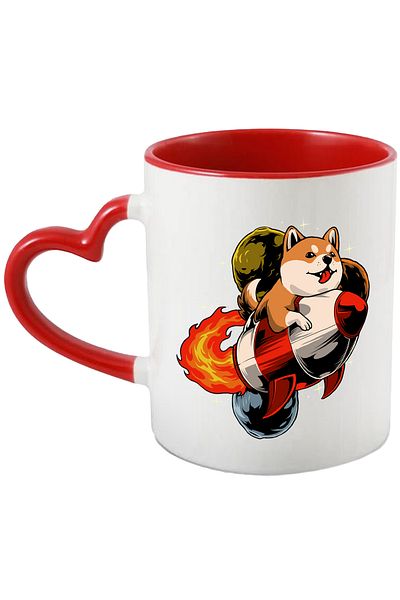 StoryGift Romania Mug With Puppy, Shiba Inu, Rocket, Fire, Multicolor 330 ml, Ceramic with Ini Handle, With ,STG.