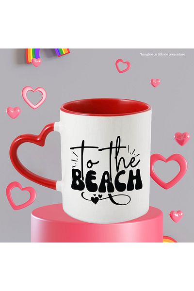 StoryGift Romania Mug with hearts and the text in English "To the beach" - to/from the beach with Handle I, With, STG.