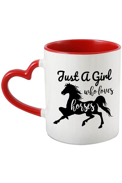 StoryGift Romania Mug for a girl who loves horses with a drawing of a horse and a message in English with M, Cu, STG.