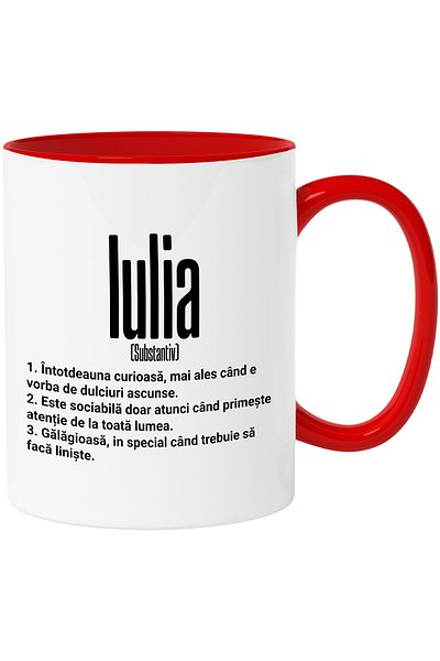 StoryGift Romania Mug With the Name Iulia, and Funny Message, Curious, Sociable, Noisy, 330ml, , With ,STG.