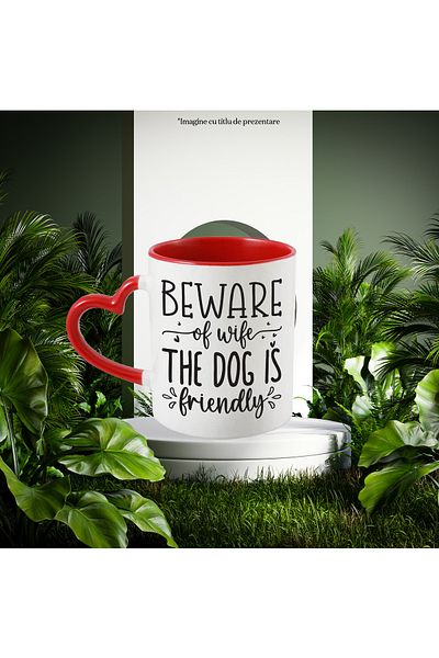 StoryGift Romania Heart mug for dog lovers - friendly dog, watch out for wife, with STG.
