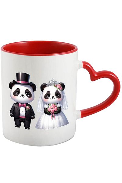 StoryGift Romania Mug with a bear and a Panda bear | illustration | at the wedding | marriage | bouquet, With,STG.