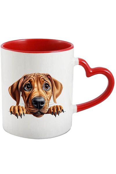 StoryGift Romania Mug with a sad brown puppy | illustration | a little scared | fearful | for love, With ,STG.