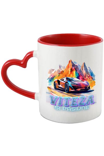 StoryGift Romania Mug With Message Speed ​​And Passion, Sports Car, Mountain, Multicolor 330 ml, Ceramic, With ,STG.