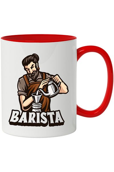 StoryGift Romania Mug With Barista, Kettle, Beard, Cafe, Apron, Hipster, Multicolor 330 ml, Wax, With ,STG.