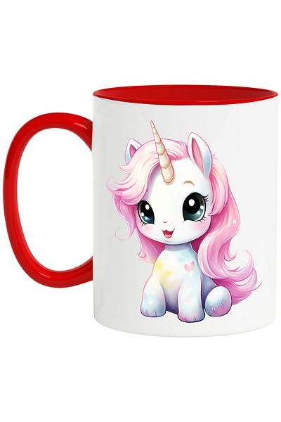 StoryGift Romania Mug with a cheerful unicorn | illustration | long mane | pink | happiness | small | p, With ,STG.