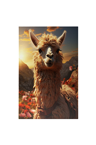 StoryGift Romania Tablou Canvas: Abisul Dintre Munți Și Alpaca Rătăcită În Ramuri De Amurg Pictura Digitala