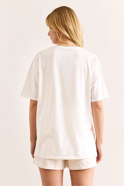 Olalook Women's White Starfish Pearl Regular Fit Cotton T-Shirt Tsh-19000909