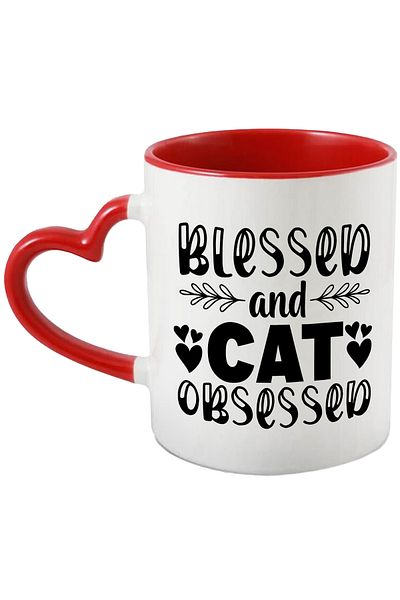StoryGift Romania Mug with hearts for cat lovers and message in English "Blessed and ca, Cu,STG.