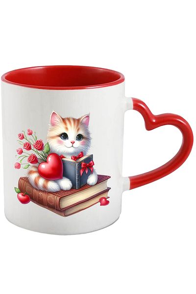 StoryGift Romania Mug with a kitten holding an open book | illustration | Valentine's Day | t, Cu ,STG .