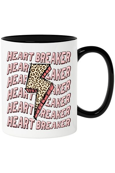 StoryGift Romania Mug with a lightning bolt in the middle with the message "Heart Breaker" repeating, heart, zd, Cu, STG.