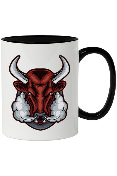 StoryGift Romania Mug With Bull Head, Animal, Smoke, Horns, Emblem, Multicolor 330 ml, Ceramic c, With ,STG.