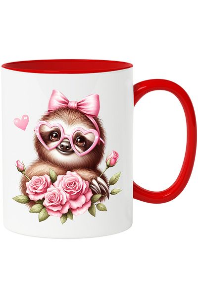 StoryGift Romania Mug with a sloth/lazy person with glasses | hearts | roses | plants | flowers | nature, With ,STG.