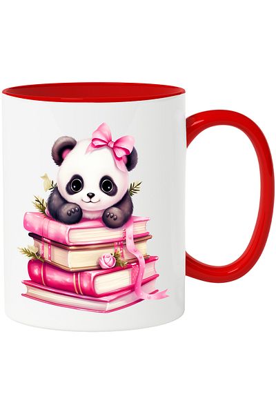StoryGift Romania Mug with a Panda bear sitting on a stack of books | illustration | ready with ci, With ,STG.