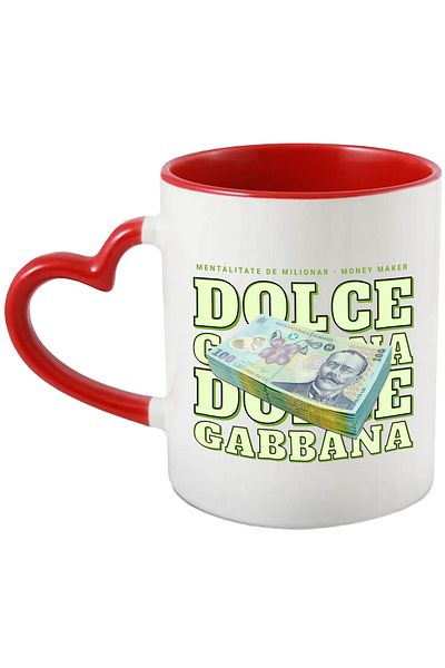 StoryGift Romania __Dolce & Gabbana_ Mug - 100 Romanian Lei, 330ml, Ceramic with Red Heart Handle, With,STG.