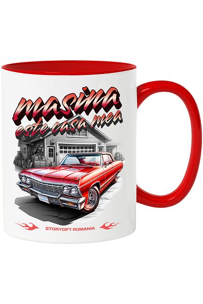 StoryGift Romania The car is my home classic convertible red mug, 330ml, Ceramic with Ro Handle, Cu, STG.